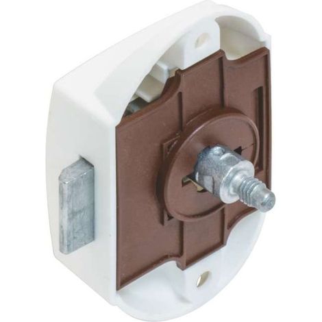 Serrure à pêne dormant en applique blanc push lock axe 25mm fermeture porte portail meuble salle de bain cuisine universel (1/4)