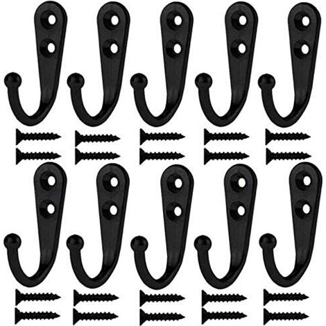 Lot de 10 petits crochets noirs en alliage de zinc pour accrocher des vêtements, peignoirs, serviettes, chapeaux - 21 x 12 x 30 mm (noir) (1/5)
