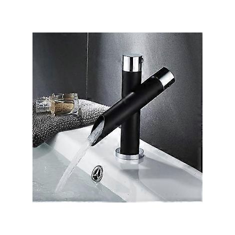 Waschtischarmatur, matt schwarz, Wasserfall-Design, Einhebelmischer, modernes Design, Messing (kurz)
