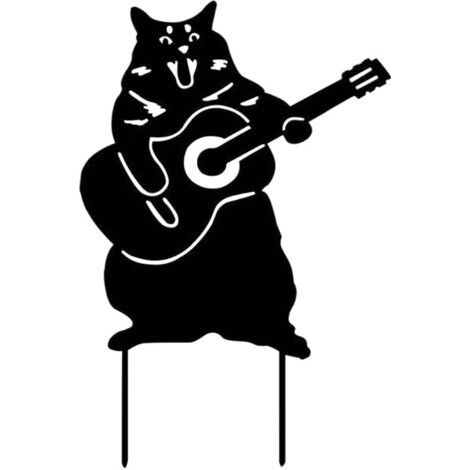 Guitare Cat Ground plug, cour extérieure jardin pile, statue de chat noir extérieur logo pelouse ornements (1/4)