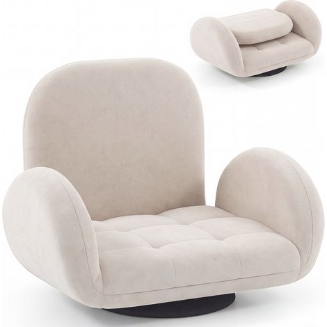 COSTWAY Swivel Floor Chair Folding Gaming Chair with Adjustable Backrest Beige (1/5)