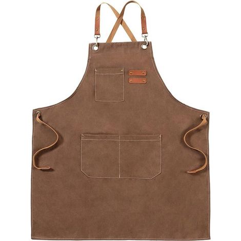 Grembiule - Grembiule con spalline incrociate - Grembiule marrone regolabile - Unisex (con 3 tasche) - Adatto per cucina, servizio, pasticceria e lavori creativi (1/5)