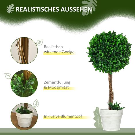 Lot de 2 buis synthétiques avec mousse factice et 1 cache-pot, 28x28x60 cm, vert. (1/4)