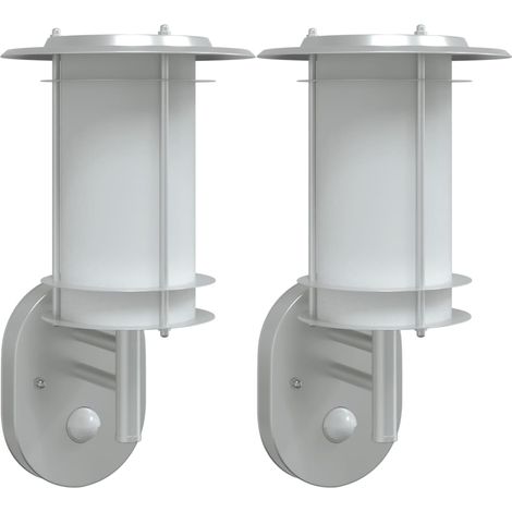 Lot de 2 appliques murales d'extérieur avec capteur de mouvement 19 x 19 x 31 cm en acier inoxydable argenté (1/5)