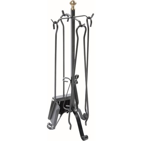 Set Camino 4 Pezzi con Pomolo decorativo in Ottone in Ferro Verniciato Grigio Martellato