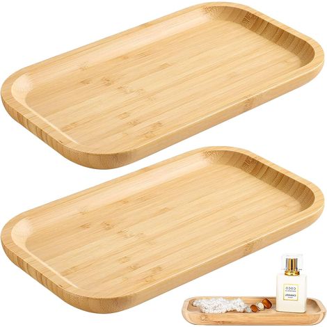 2 Pièces Plateau Bambou, 25x14x2cm, Bord Surélevé, Isolation Thermique, Pour Dessert Et Décoration