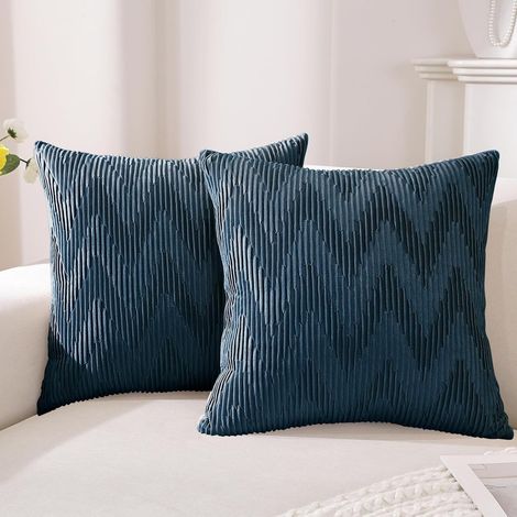 Set mit 2 Kissenbezügen aus Samt, 40 x 40 cm, weich und dekorativ, mit unsichtbarem Reißverschluss. Strapazierfähige Kissen für Wohnzimmer, Sofa, Schlafzimmer, dunkelblau.