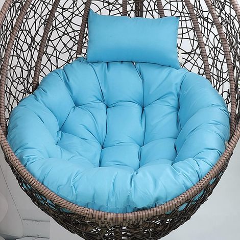 Coussin de chaise suspendue bleu ciel avec liens, dossier amovible, rond, lavable, épais 45x45 cm, pour fauteuil œuf extérieur, assise confortable avec attaches (1/5)