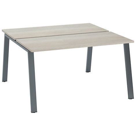 Pôle de 2 bureaux droits chêne gris L 140 x P 60 cm, piétement métal aluminium - Arch - Maxiburo