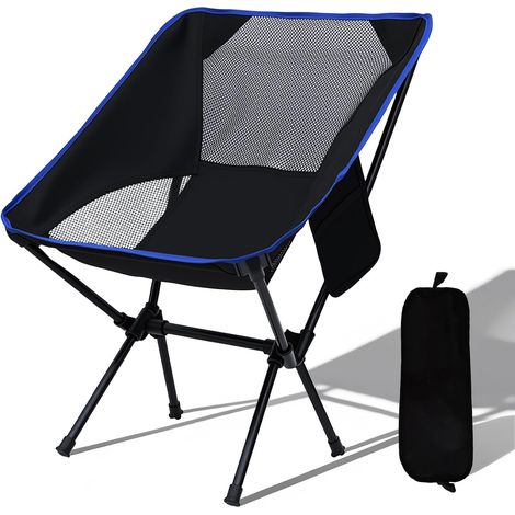 Chaise de Camping Pliable, Petite, Ultra légère, avec Sac de Transport, Mini pour Pique-Nique, Camping, pêche, randonnée, extérieur (Noir/Bleu) (1/5)
