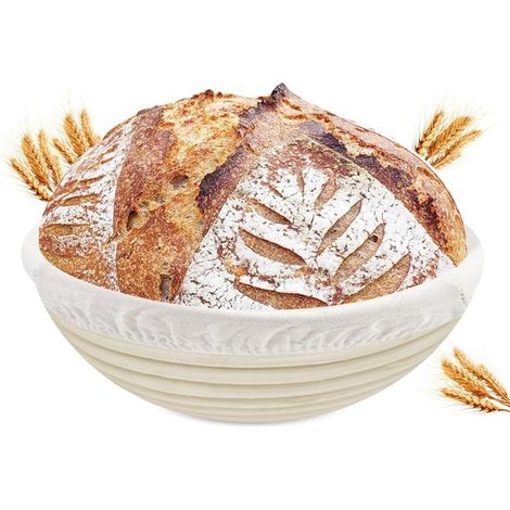 Cesta de fermentación，cesta de fermentación redonda，cesta de ratán natural con tela de lino，cesta de fermentación，accesorios para hornear pan (1/2)