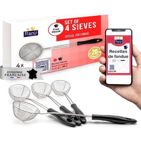 Lot de 4 Mini Passoires - Épuisettes pour Fondue Chinoise - Écumoire Friture, Cuillère Bubble Tea, Petite Passoire Cuisine - Parfait pour Fondue Chinoise, Chocolat, Savoyarde et Repas Festifs (1/5)