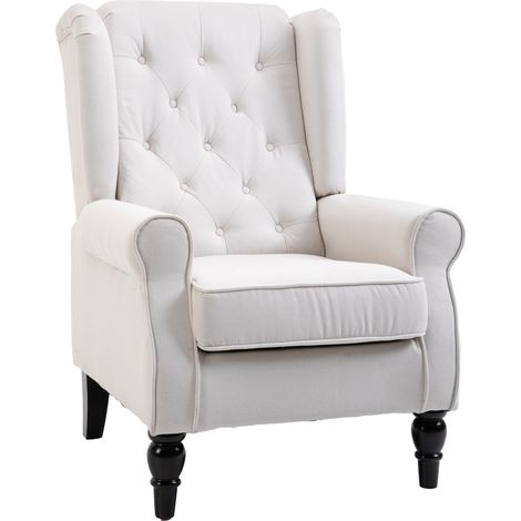 HOMCOM sillón orejero moderno, butaca de salón con reposacabezas y patas de madera, sofá individual carga 160 kg para oficina, sala de estar, crema