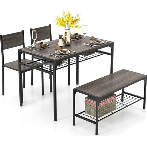4-piece Dining Table Set Industrial Style Rectangular Kitchen Table with Chairs (1/5)