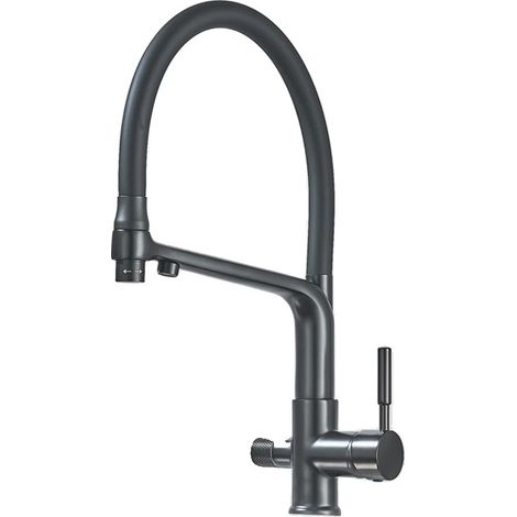 Robinet de cuisine en laiton à 360°, double fonction, douchette extractible, noir mat (1/2)