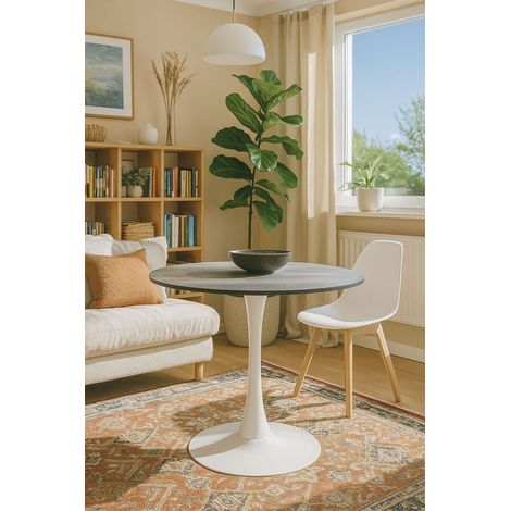 Estilo Nórdico - Mesa Kolio 80 cm Mármol - Granito (1/5)