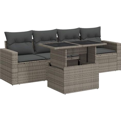 vidaXL Salon de jardin 5 pcs avec coussins gris résine tressée (1/5)