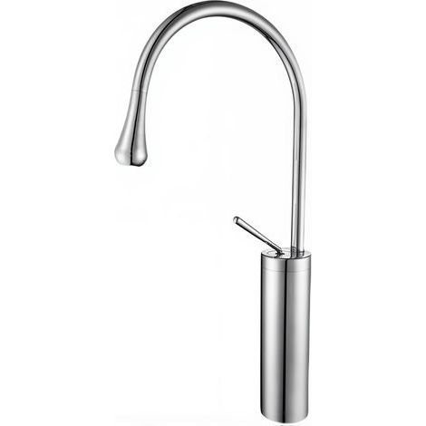 Mitigeur de lavabo Robinet salle de bain argenté 48cm Design goutte Laiton massif Cartouche céramique Monotrou Bec rotatif Eau chaude/froide Tuyau 60cm (1/5)