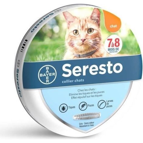Collier anti-puces et antiparasitaire pour chat – Protection 7 à 8 mois – Efficacité par contact – Action répulsive contre les tiques – Seresto