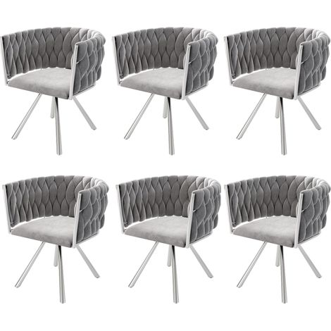 Set di 6 sedie da sala da pranzo girevoli in velluto grigio con gambe in metallo (1/5)