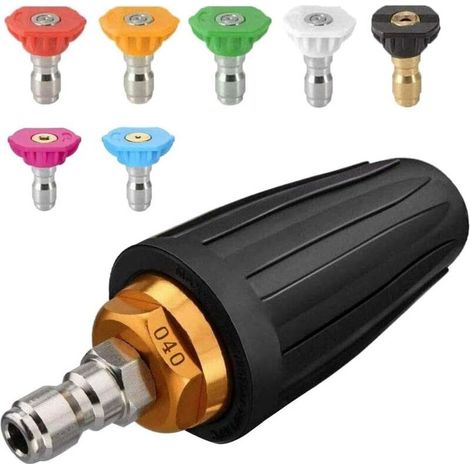 Buse Turbo pour Nettoyeur Haute Pression, Buse Rotative et 7 Embouts, Raccord Rapide 1/4 Pouce, (406689) (1/5)