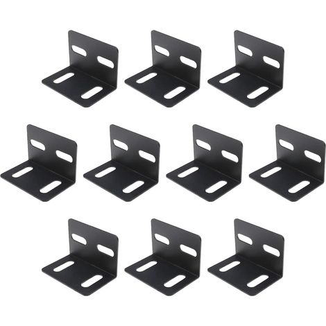 Juego de 10 escuadras metálicas en forma de L para muebles, 2 mm de grosor, negras, acero laminado en frío, 7,5 x 5 x 5 cm. (1/5)