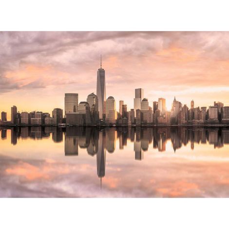 Papier peint panoramique multicolore argenté réaliste Poster mural salle à manger et bureau Papier peint new york moderne et gratte ciel et lac (1/4)