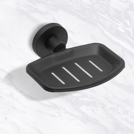 Porte-Savon Mural Adhésif en métal Noir - Design Moderne - Pas Besoin de Perçage - Pour Salle de Bain, Douche, Cuisine, Maison - Porte-Savon ou Éponge - Coquille (1/5)