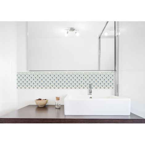 Sticker carrelage adhésif arborea noir, motif éventails vert d'eau asiatique, 6 pièces, 15 cm X 15 cm, décoratif autocollant. (1/2)