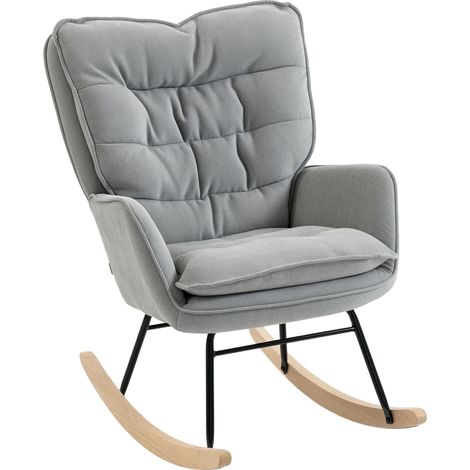 HOMCOM mecedora tapizada en chenilla silla mecedora con patas de madera de haya y reposabrazos mecedora para lactancia carga 120 kg gris claro (1/5)