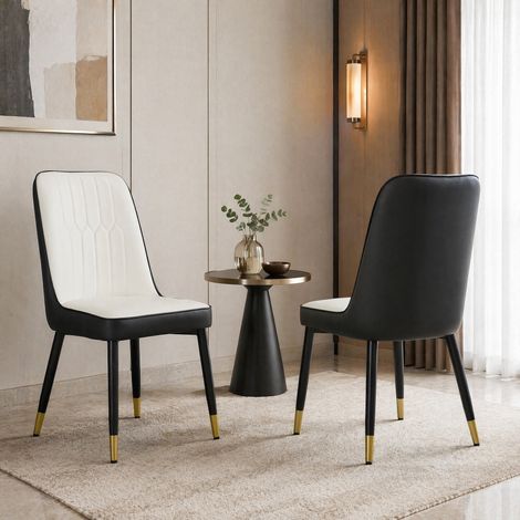 Chaises salle à manger PU noir blanc pieds métal OKMYHOME (1/5)