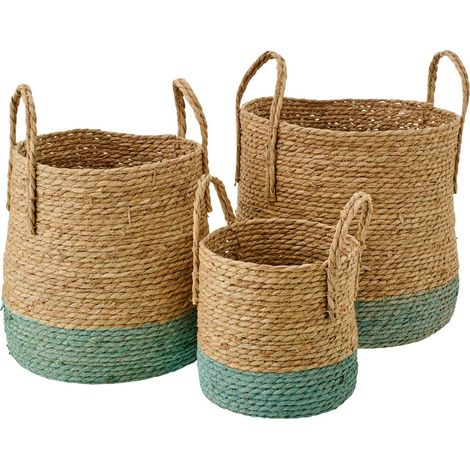 Lot de 3 Paniers de Rangement "Israel" 38cm Naturel & Vert (1/3)