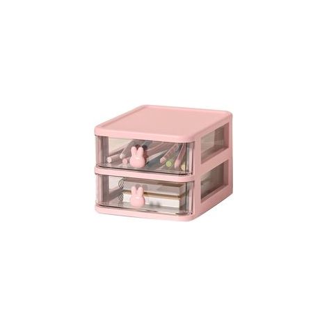 Schreibtisch-Aufbewahrungsbox, mehrstufig, transparenter Kunststoff, großes Fassungsvermögen, mit Hasengriff und kleiner Schublade, ideal zur Aufbewahrung von Büchern und Stiften (Rosa, 2 Etagen, 13,4 (1/5)