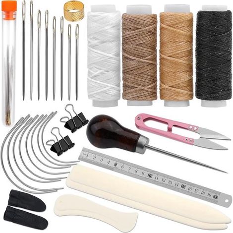 Set de reliure 33 pièces – 4 os à plier – Fil ciré – Règle acier – Poinçon – DIY papier (1/5)