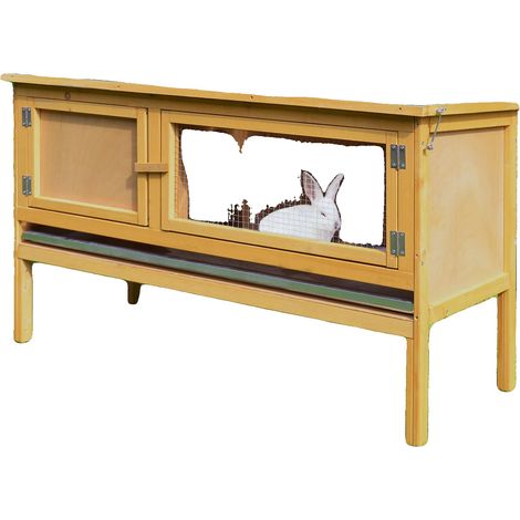 Jaula para conejos, de madera, 91 x 61 x 91 cm, apta para animales pequeños, tapa abatible, puertas con cerradura. (1/5)