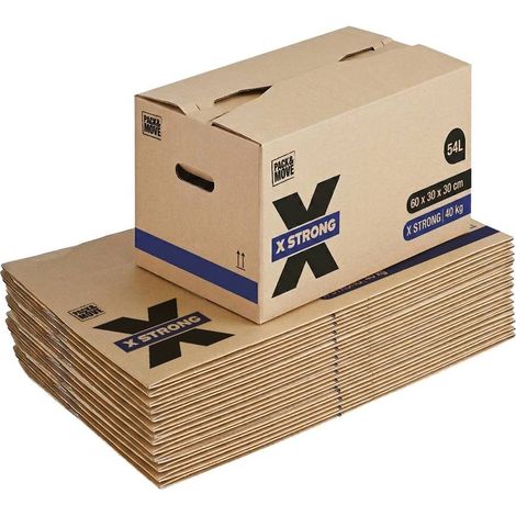 Pack and Move - Lot de 20 Cartons Déménagement X Strong - 60 x 30 x 30 cm - Charge 40 kg - Extrême Résistance - Grande Capacité (1/5)