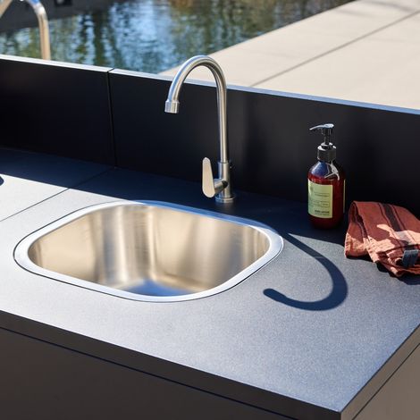 Cuisine extérieure 3 modules acier avec barbecue gaz 4 brûleurs noir - Thira + Grimaud (1/5)