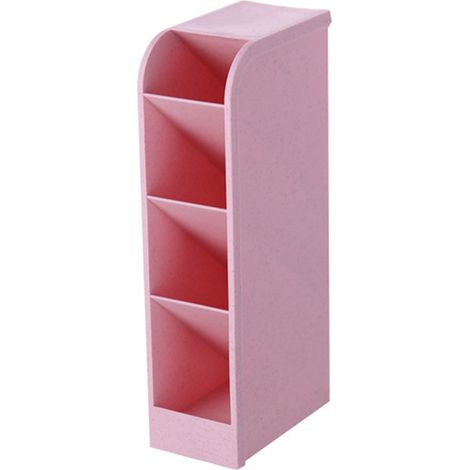 Porte-stylo incliné 4 compartiments multifonction boîte de rangement bureau plastique rose (1/5)