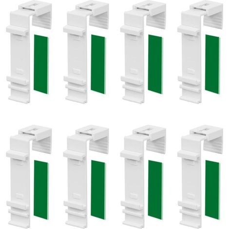 Lot de 8 Supports de Serrage Longs pour Store Double à Fixer et à Coller sans perçage comme Accessoire ou pièce de Rechange pour la Suspension à la fenêtre en PVC, Porte de Balcon