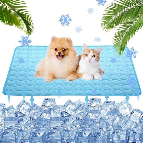 Tapis rafraîchissant pour chien et chat 60 x 50 cm taille M avec effet rafraîchissant sans gel et surface antidérapante couleur bleue (1/5)