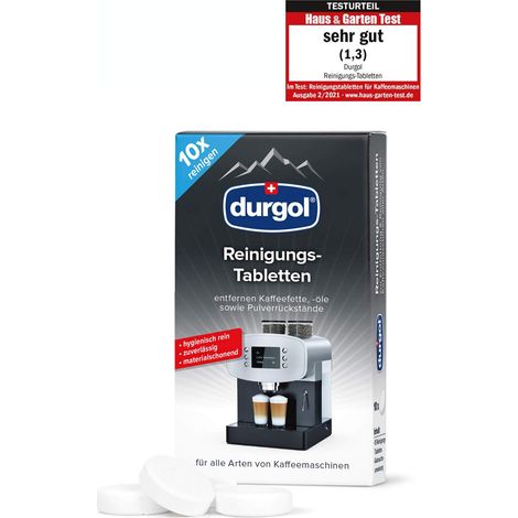 durgol Compresse detergenti – Pulisce, protegge e nutre macchine da caffè di tutti i tipi e marche – Biodegradabili – Versione tedesca – 1 x 10 compresse (1/4)