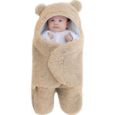 Sac de couchage bébé cocon ours en peluche fourrure beige L75F