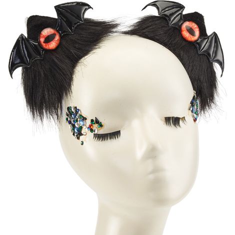 Gothic dark cat ear hair clip, devil eyeball bat wing hair accessory, subculture punk headdress (1/5)