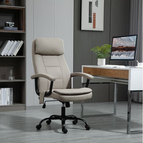 Buerostuhl aus Polyester Beige mit Vibrationsmassage, Gasfeder und Wippfunktion 63 x 70 x 112-121 cm (1/5)
