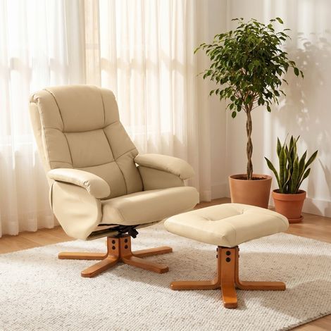 Fauteuil relax avec repose-pied fauteuil de relaxation pivotant 360° dossier inclinable charge 120 Kg beige (1/5)