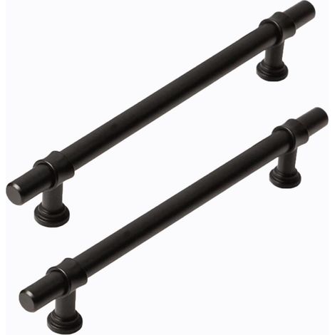 2 poignées noir mat pour armoires, cuisines et tiroirs. Entraxe des trous : 96 mm. Fabriquées en alliage d'aluminium et de zinc. Vis incluses. (1/5)