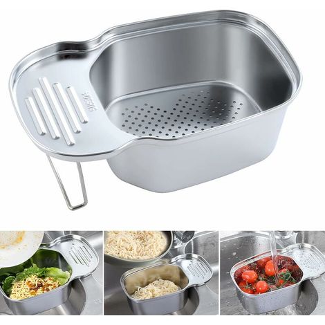DEESSE SHOP - Panier égouttoir d'évier en acier inoxydable Passoire Passoire Panier sur l'évier Filtre Passoires alimentaires Forme de selle Filtre à restes Multifonctionnel Support de rangement pour  (1/5)