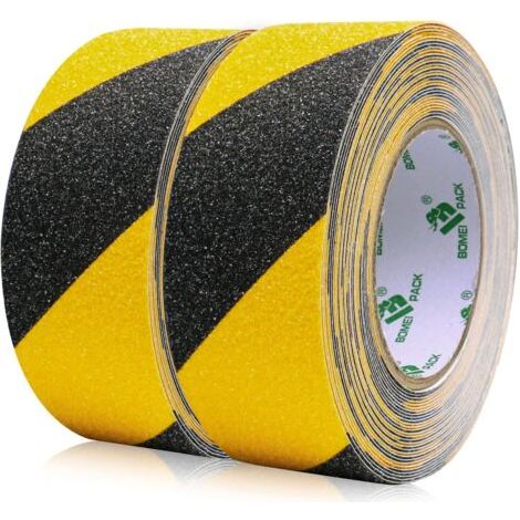 2 Pack Bande Antidérapante Adhésive pour Escaliers, Ruban Adhésif de Sécurité, Ruban Adhésif Antidérapant Jaune Noir, Rubans d'Avertissement, Marquage de Sécurité (5CM x 10M) (1/5)