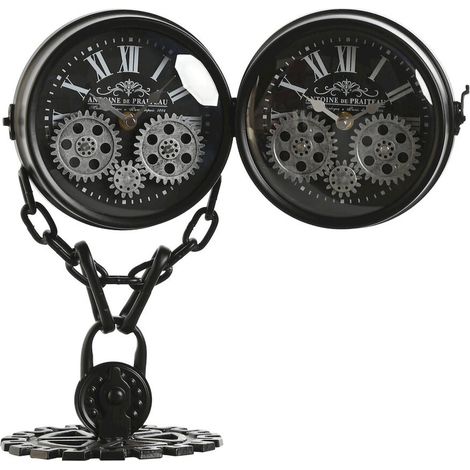 Horloge de table style loft métal verre noir argent élégant - Noir industriel et argent décoratif (1/5)