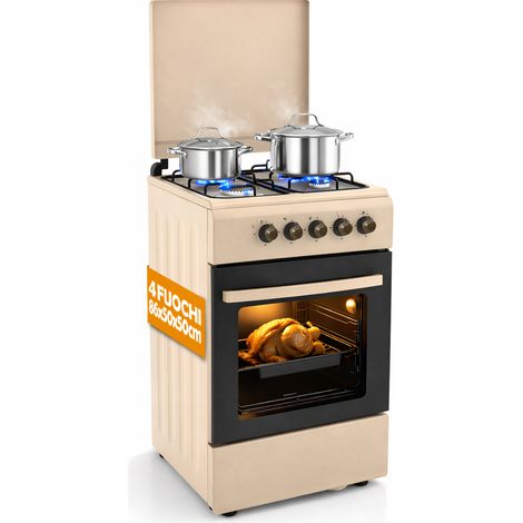 Cucina a Gas Piano Cottura a 4 Fuochi da Esterno Forno Cucinino Beige 86x50cm (1/5)